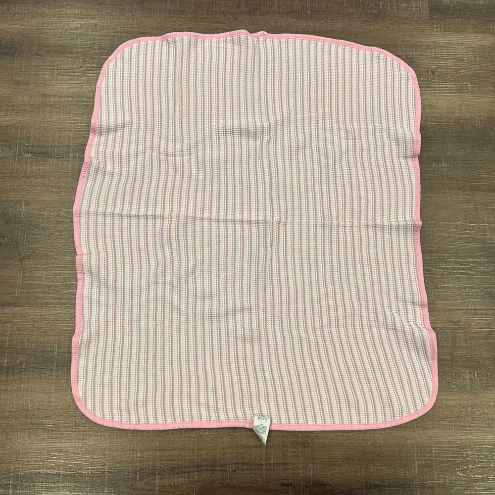 Vintage Gerber Pink Purple Striped Waffle Knit Thermal Baby Blanket 25x29